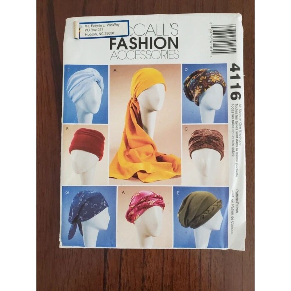 McCall’s 4116 Headwrap Hat Turban Sewing Pattern S M L Uncut 2003